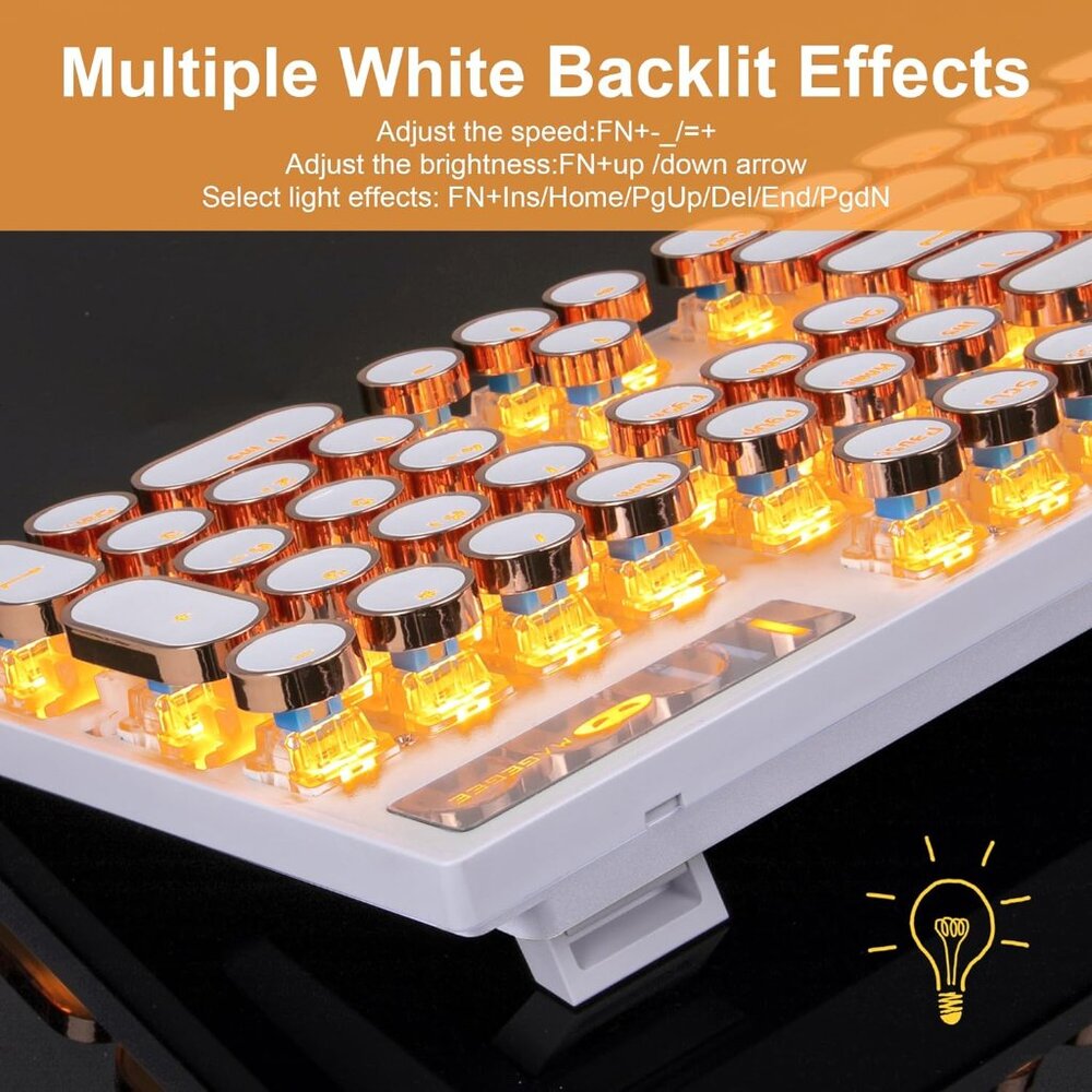 Typewriter Style Mechanical Keyboard, Retro Punk Gaming Keyboard with Gold LED B - Picture 4 of 8